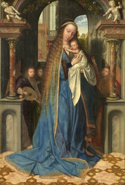 De Madonna staand met het kind en engelen, ca. 1500-09 door Quentin Massys or Metsys